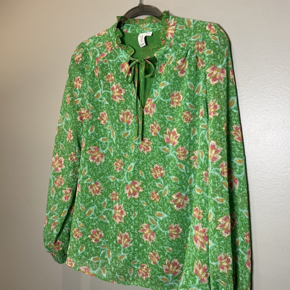Joie Blouse Top Womens M Green Floral Pullover Peasant Cottagecore Boho Prairie - Picture 9 of 12